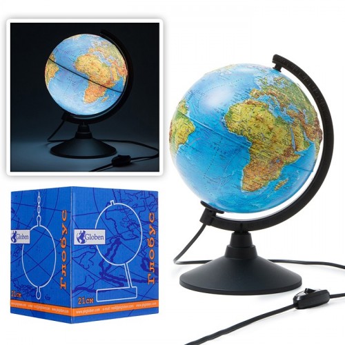 Глобус Земли физический  210мм Рельефный с подсветкой  Классик
